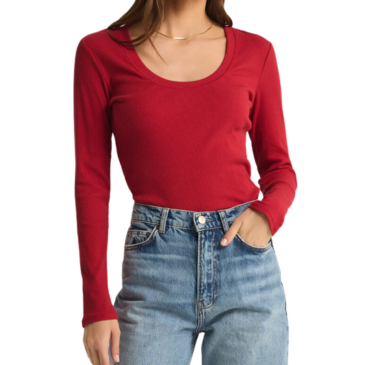 LONG SLEEVE SIRENA RIB TEE RED