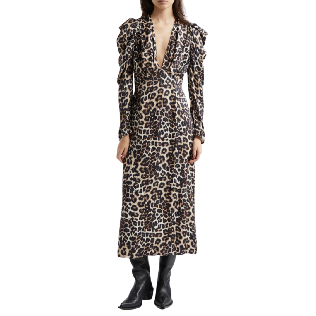 LEOPARD MIDI DRESS NATURAL