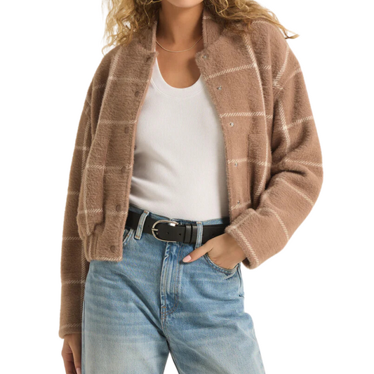 LEX PLAID BOMBER JACKET HEATHER TAUPE