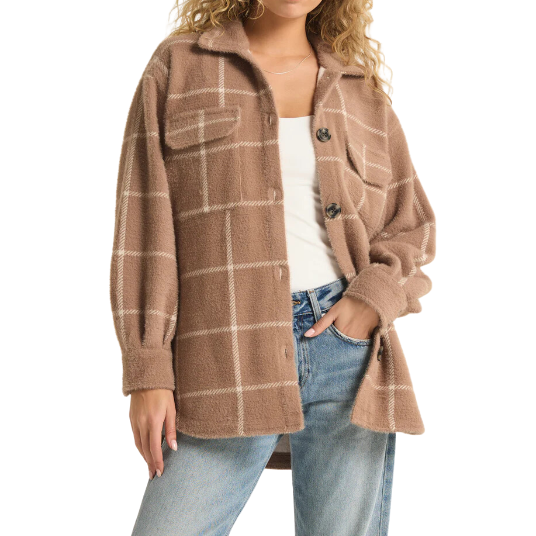 PLAID TUCKER JACKET HEATHER TAUPE