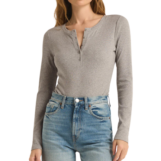 SAMARA RIB HENLEY BODYSUIT CLASSIC HEATHER GREY