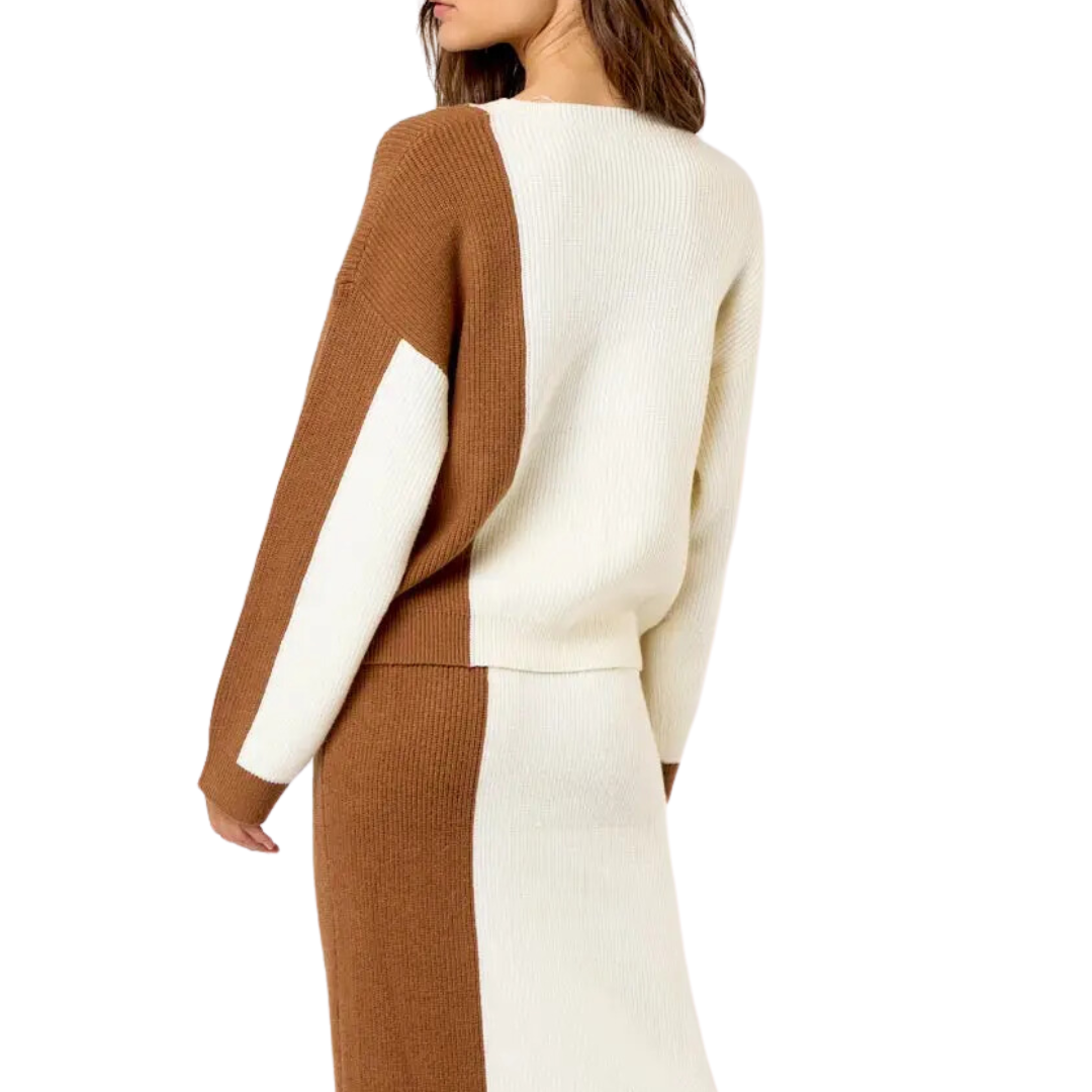 COLOR MIX SWEATER IVORY/BROWN