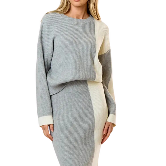 COLOR MIX SWEATER GREY/IVORY