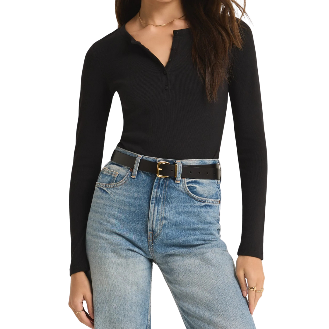 SAMARA RIB HENLEY BODYSUIT BLACK