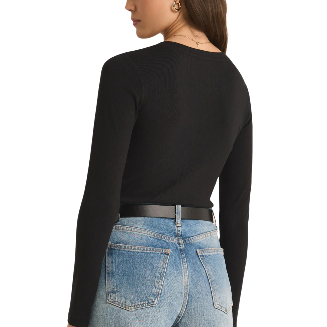 SAMARA RIB HENLEY BODYSUIT BLACK