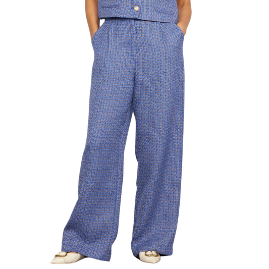 TWEED WIDE LEG PANT BLUE