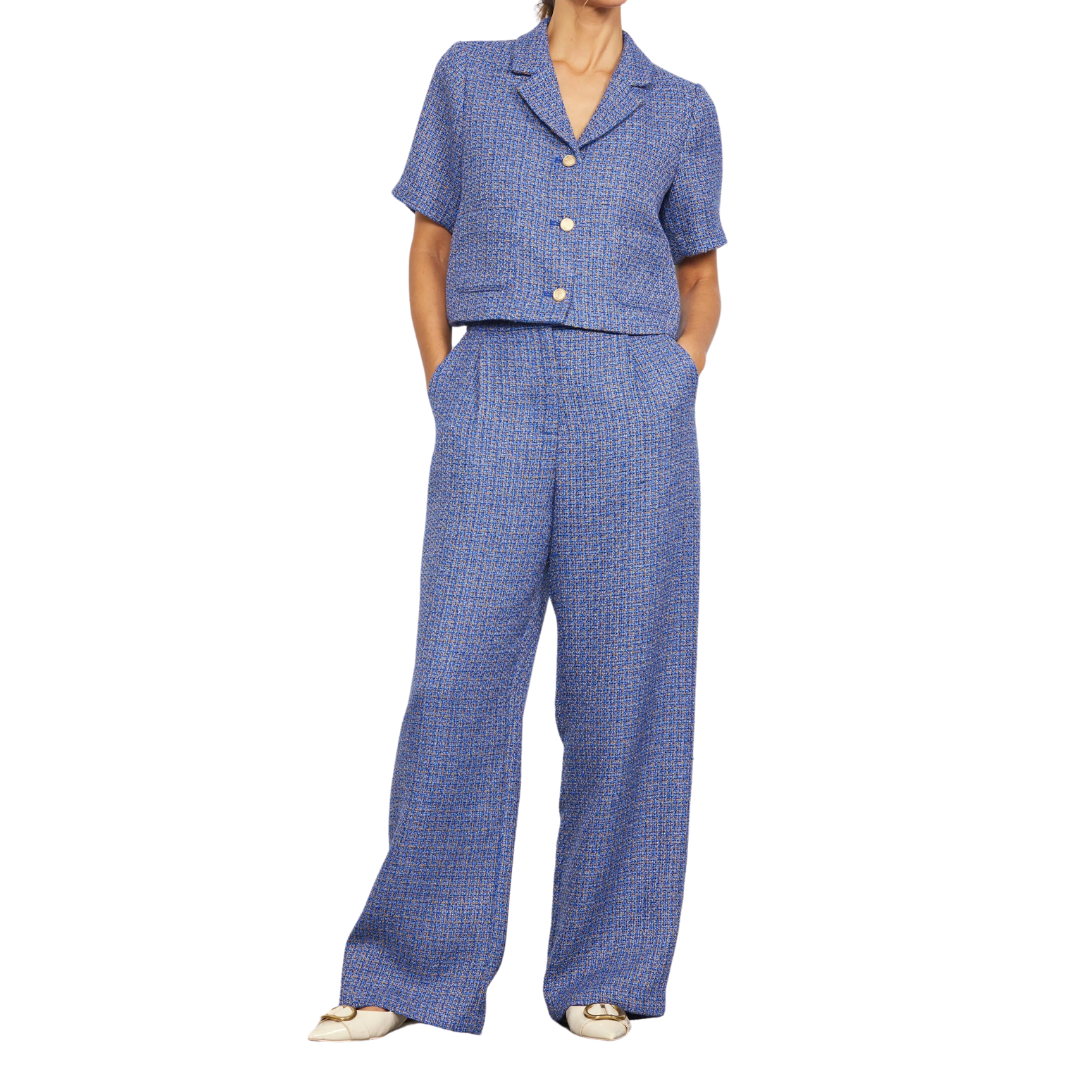 TWEED WIDE LEG PANT BLUE