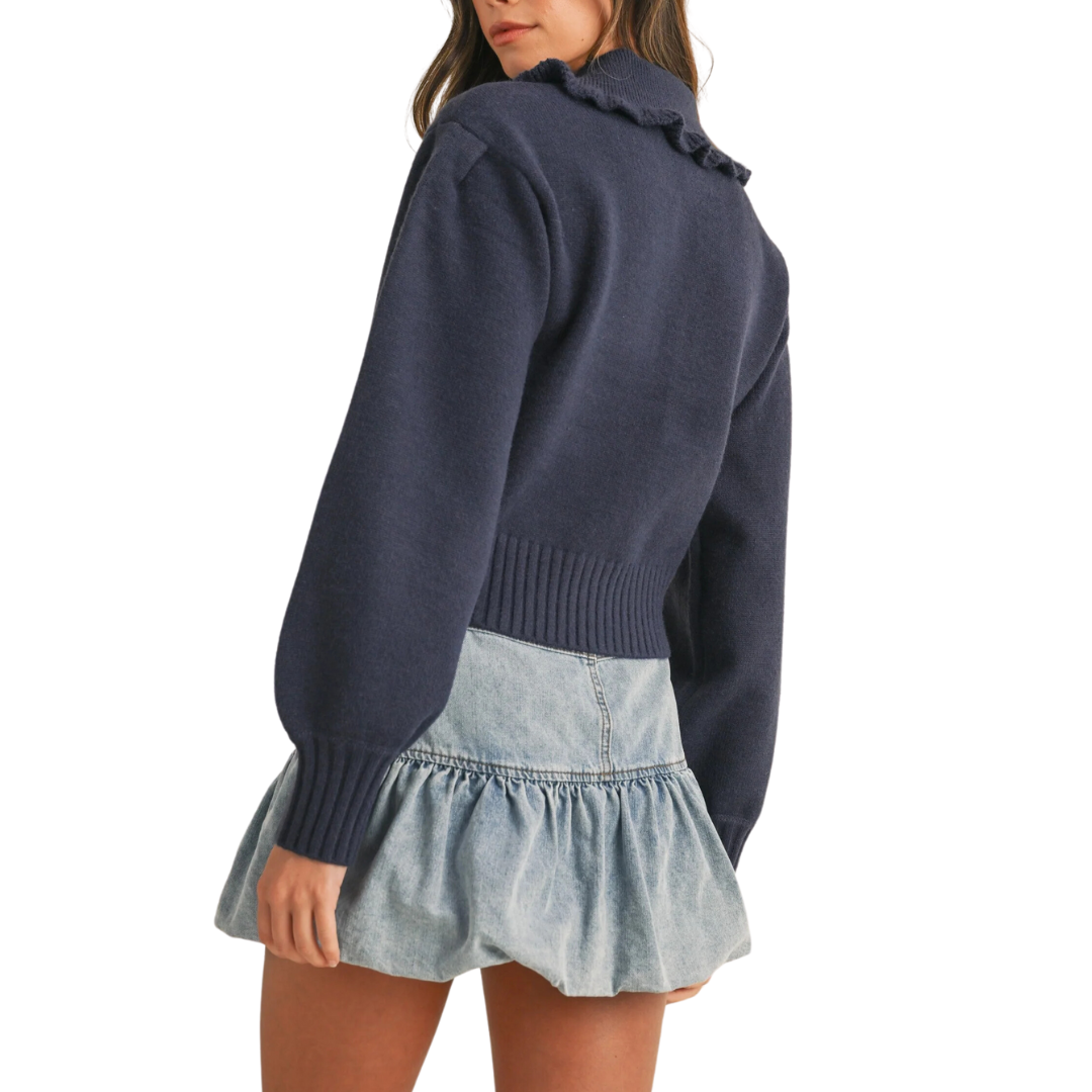 RUFFLE PETER PAN CARDIGAN NAVY