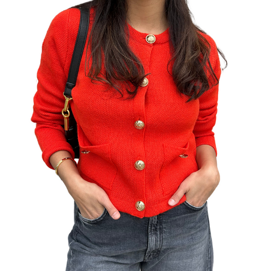 BUTTON FRONT SWEATER CARDIGAN RED