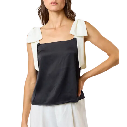 CONTRAST SHOULDER BOW STRAP BLACK/IVORY