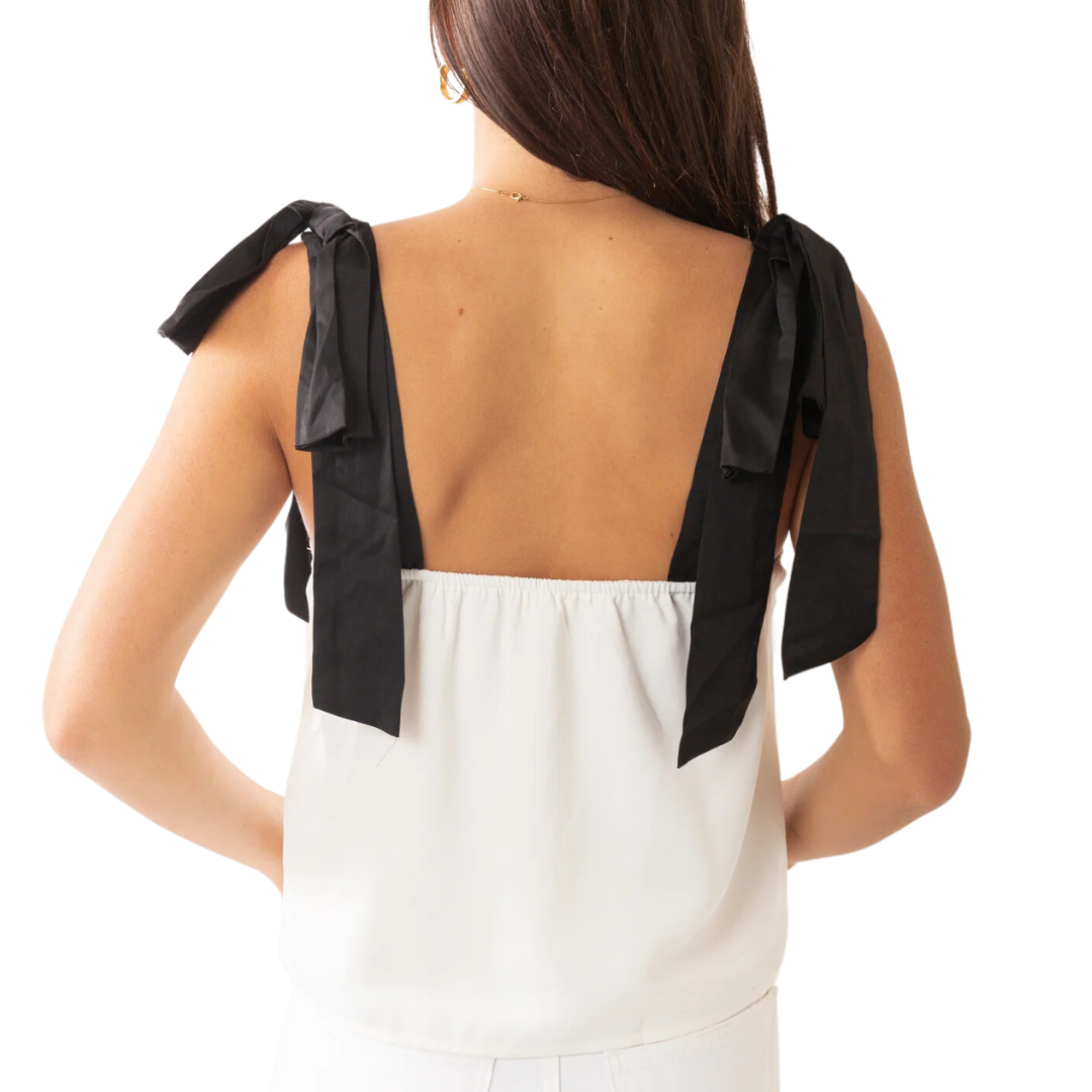 CONTRAST SHOULDER BOW STRAP IVORY/BLACK