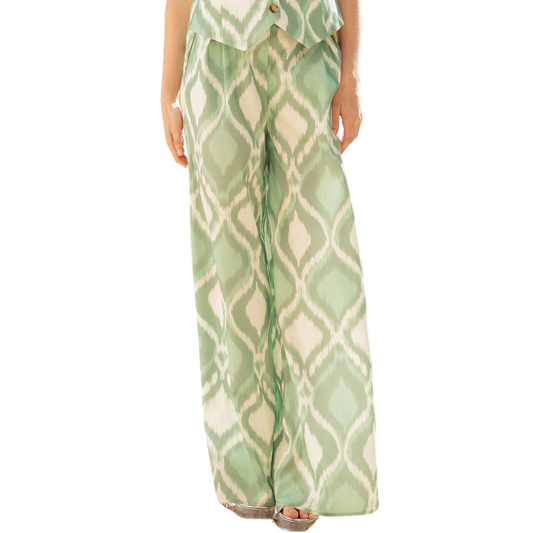 PRINTED PIPING PANTS GREEN