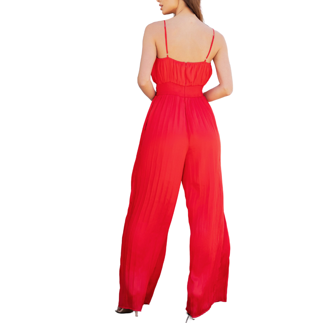 TWISTED SATIN JUMPSUIT RED