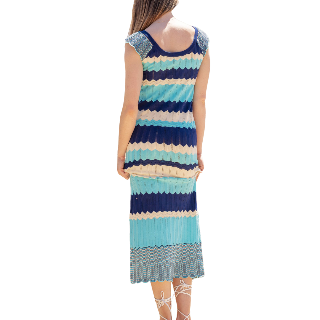 TEXTURED SCALLOP KNIT DRESS NAVY