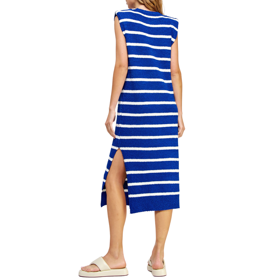 SHOULDER PAD STRIPED DRESS BLUE/WHITE