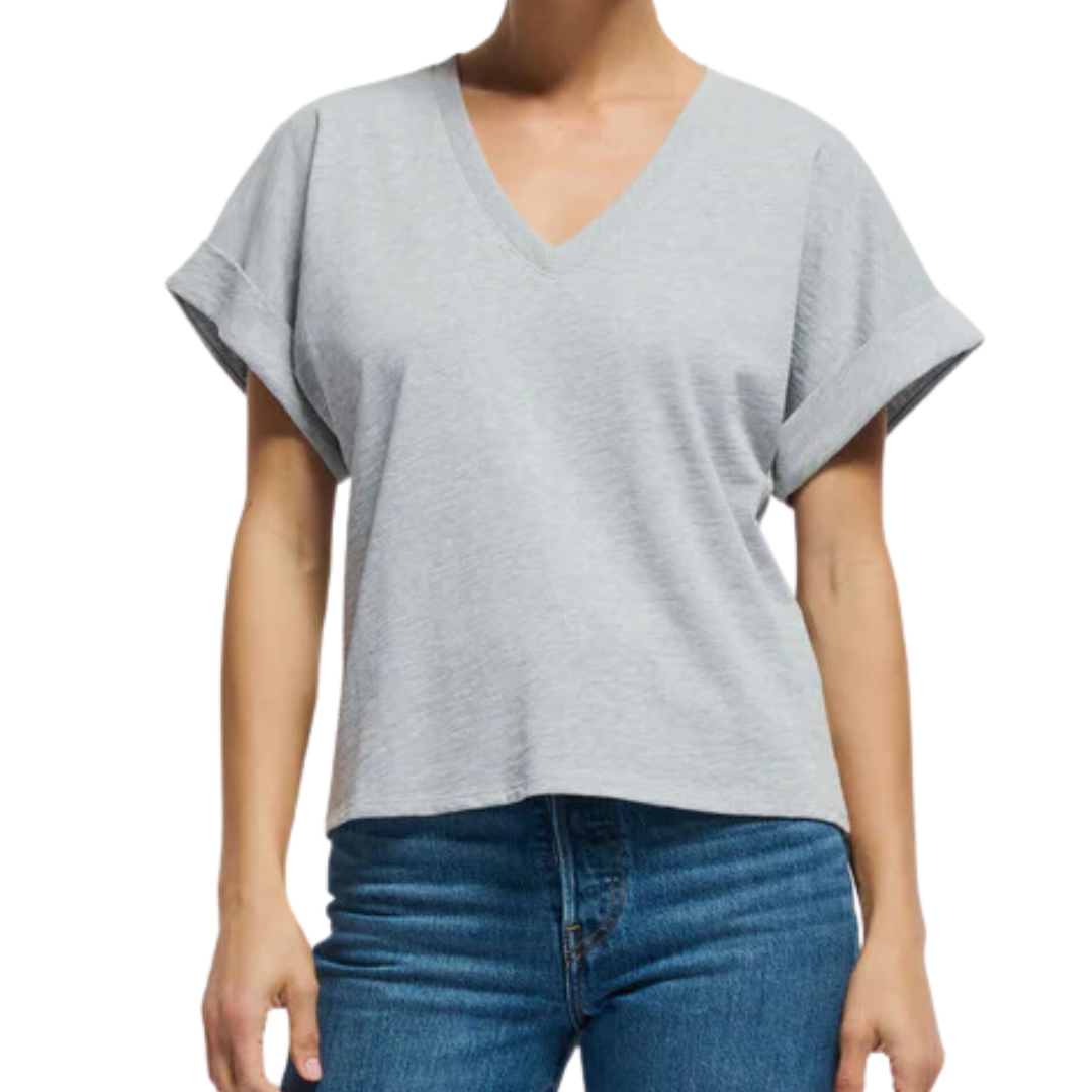 STEVIE CUFFED VNECK TEE HEATHER GREY