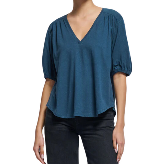 EDIE SHIRRED SHOULDER TOP MIDNIGHT NAVY