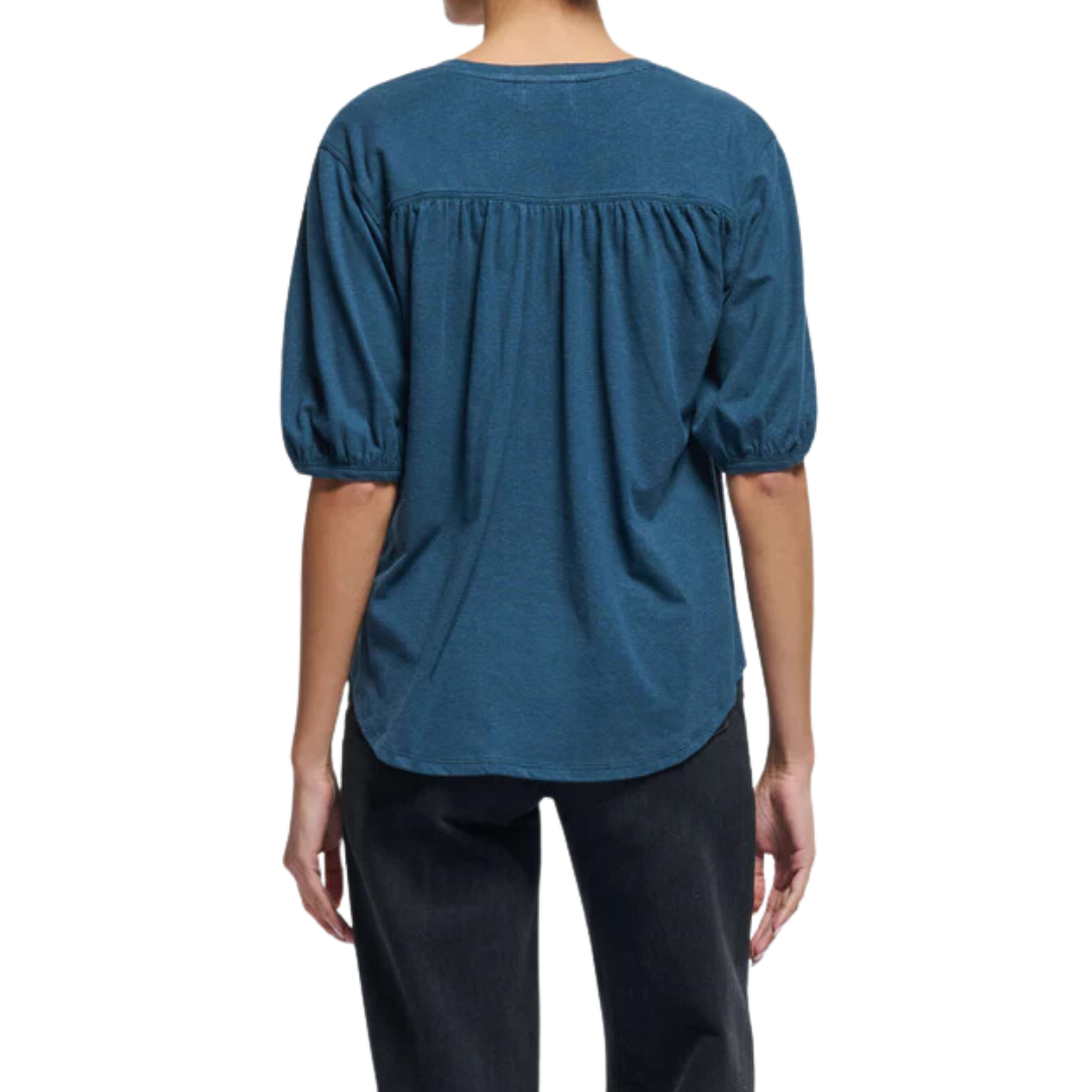 EDIE SHIRRED SHOULDER TOP MIDNIGHT NAVY