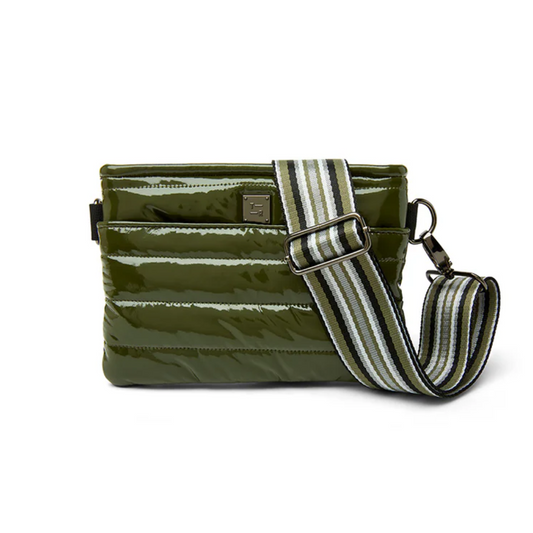 BUM BAG CROSSBODY OLIVE PATENT