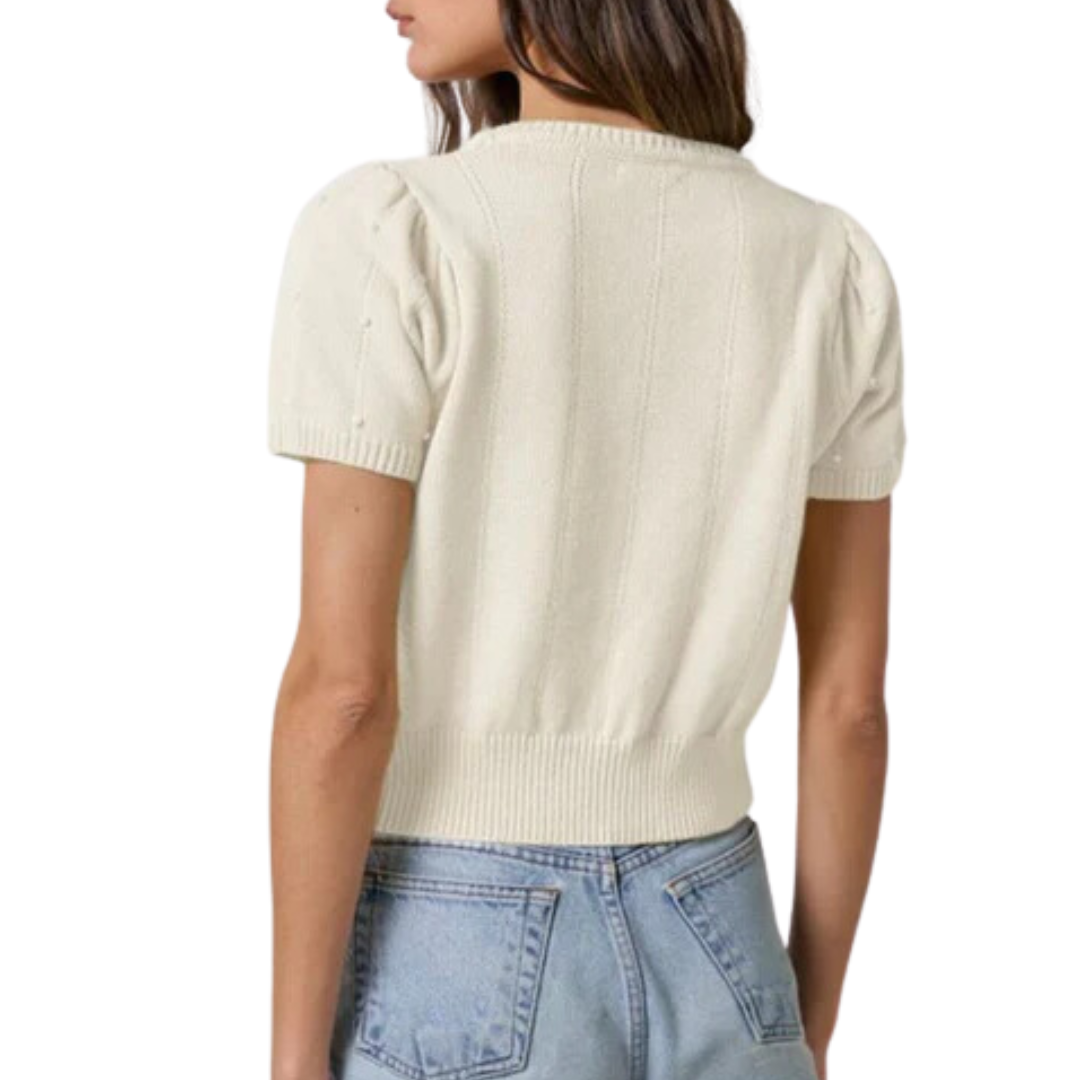 SHORT SLEEVE PEARL SWEATER CREAM