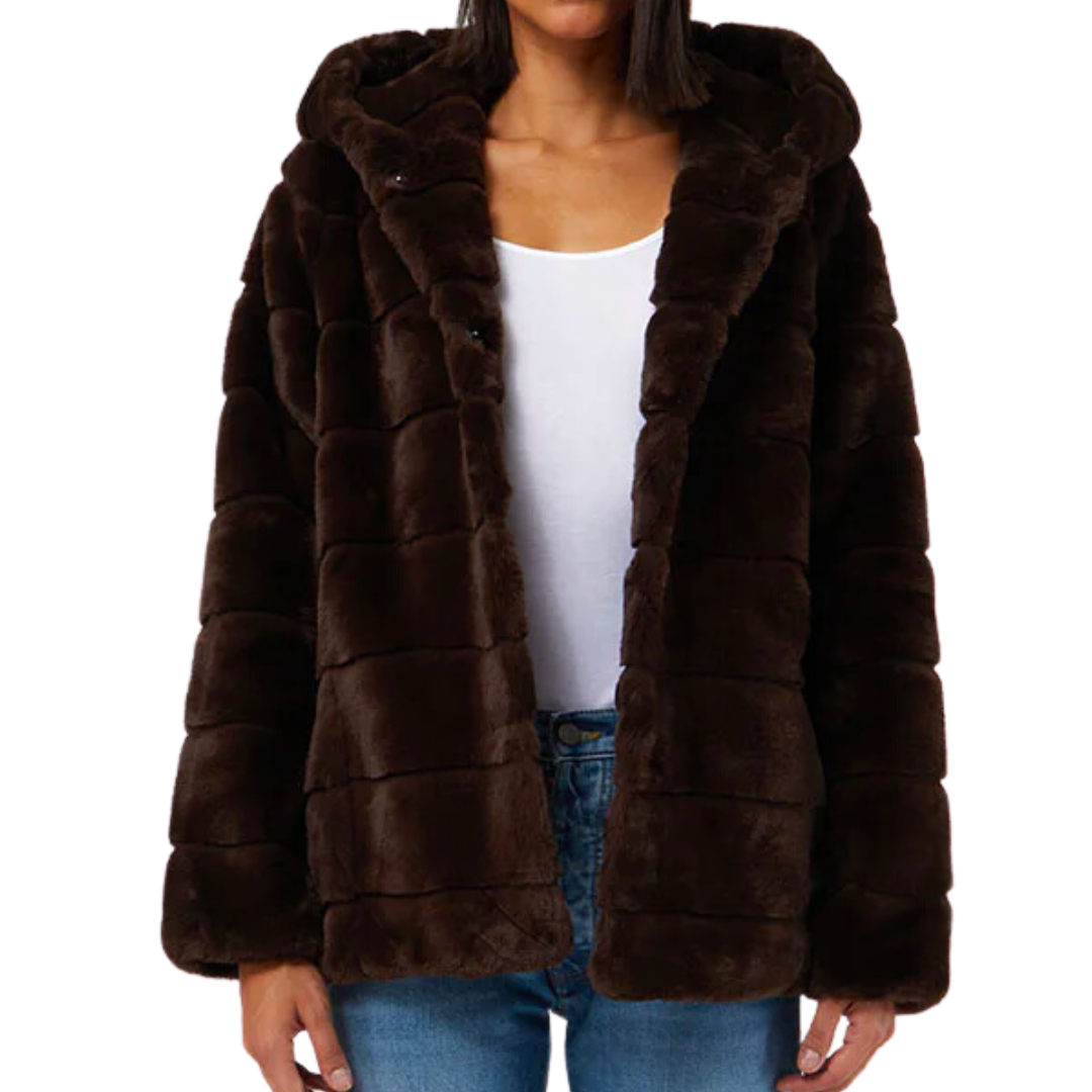GOLDIE SHORT FAUX FUR JACKET ESPRESSO