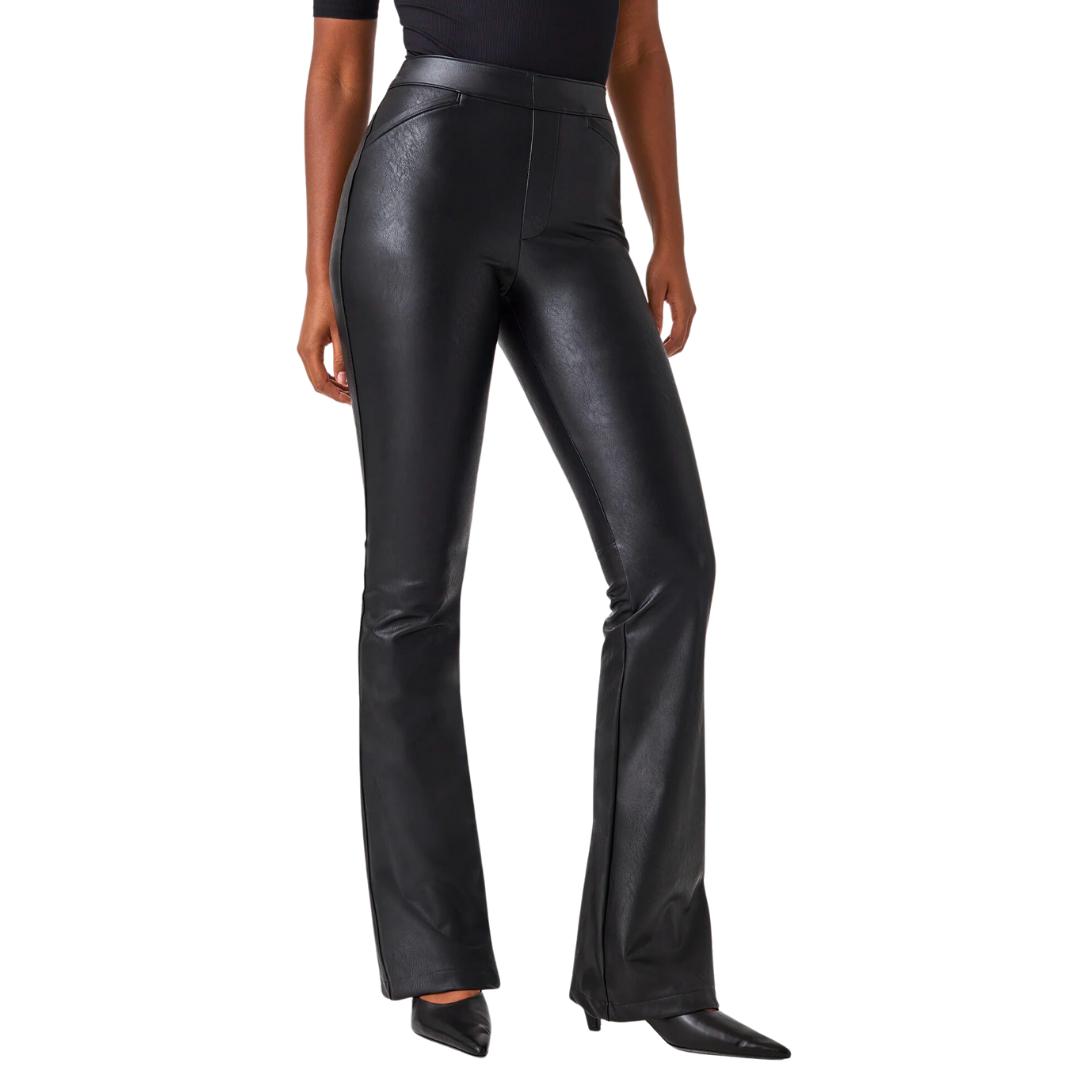 LEATHER LIKE FLARE PANT LUXE BLACK