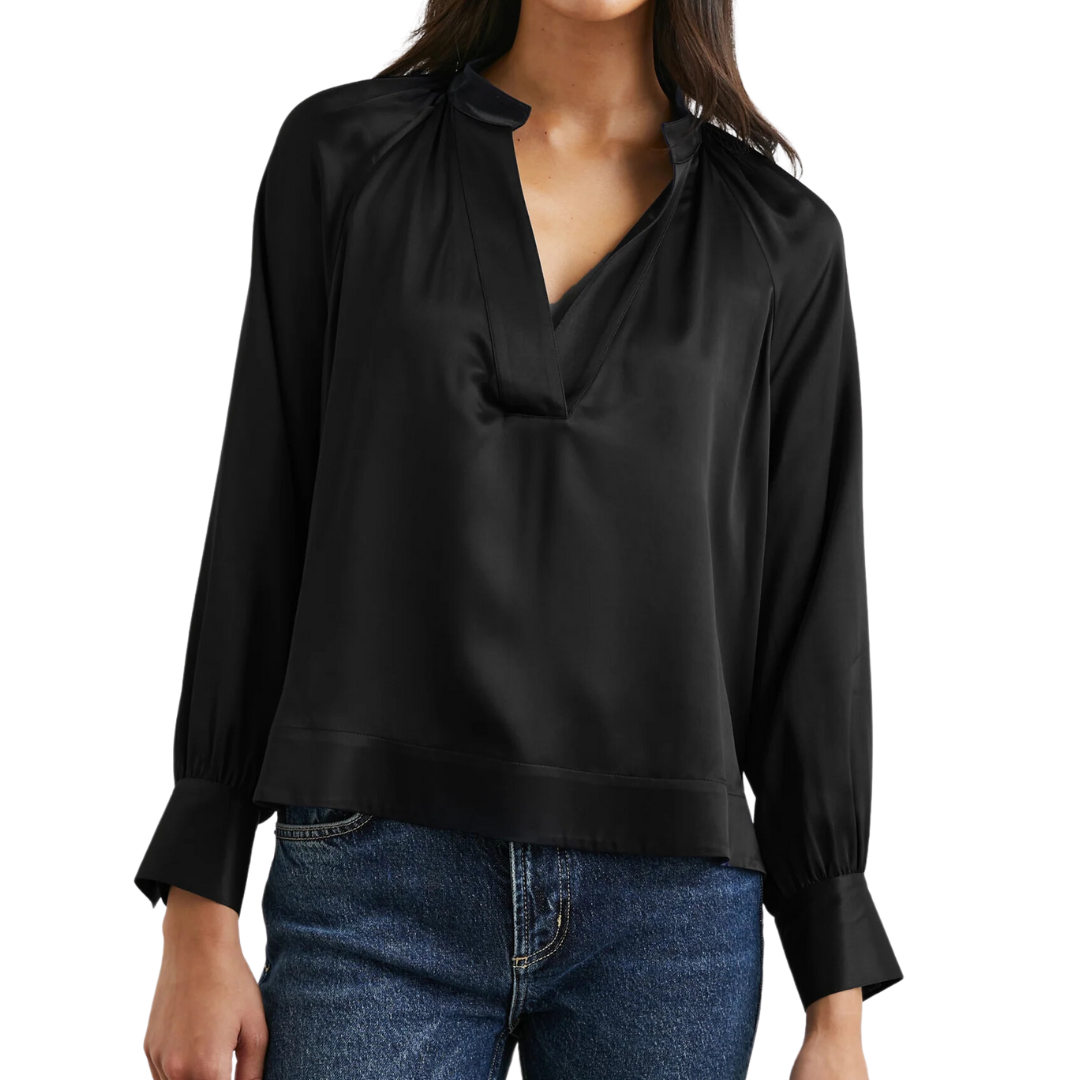 WYNNA LONG SLEEVE SILK TOP BLACK