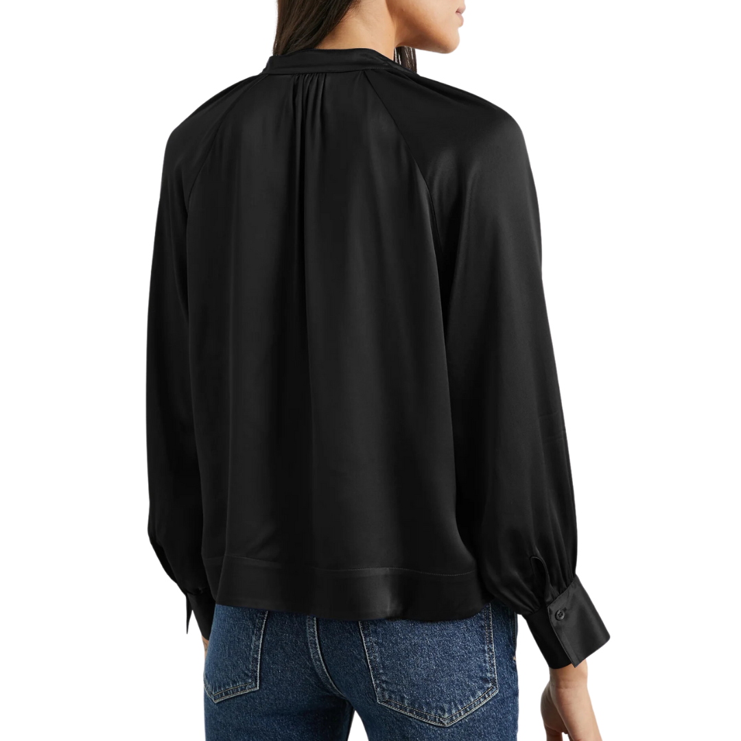 WYNNA LONG SLEEVE SILK TOP BLACK