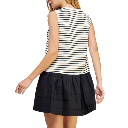 MIXED MEDIA STRIPE DRESS BLACK