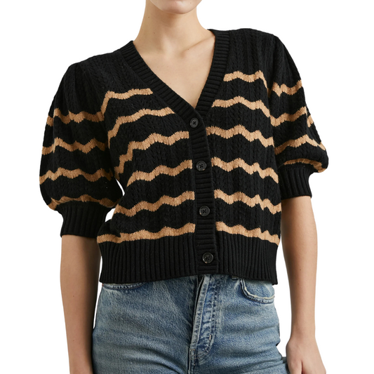 ISLA STRIPE CARDIGAN BLACK/CAMEL