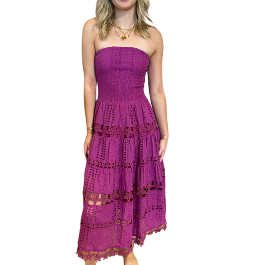 EYELET LACE TUBE DRESS VIOLET