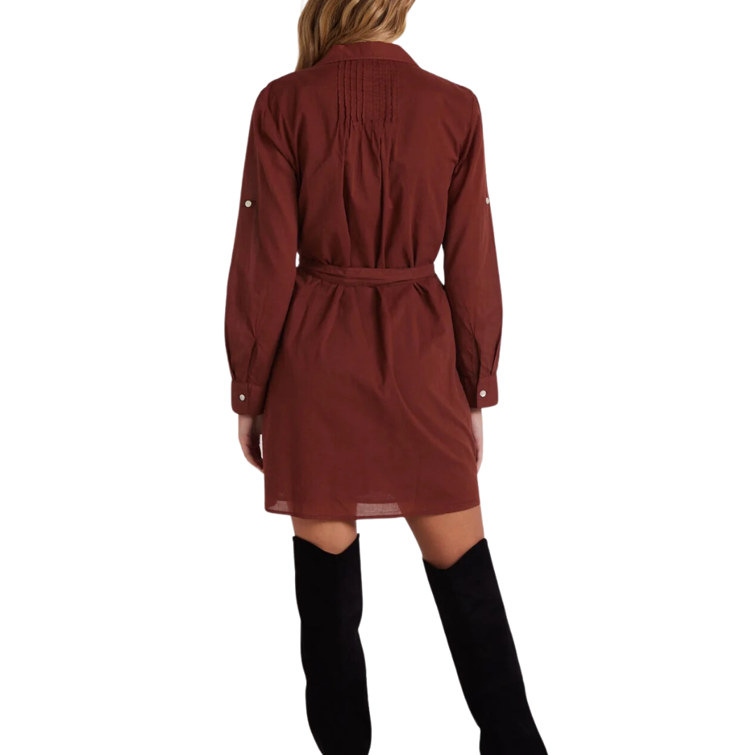 LONG SLEEVE PINTUCK DRESS CHERRY MAHOGANY