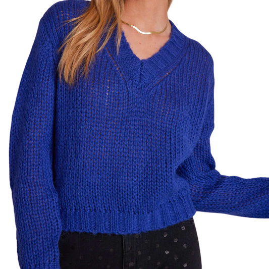 VNECK CHUNKY SWEATER BRIGHT SAPPHIRE