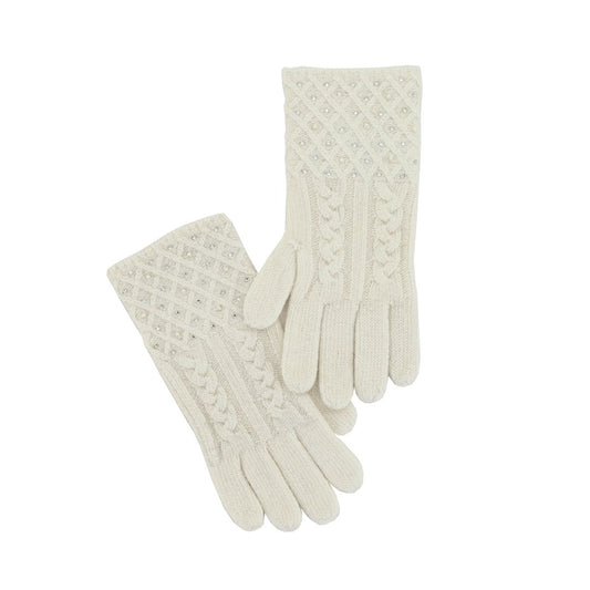 CABLE KNIT SPARKLE GLOVE WHITE