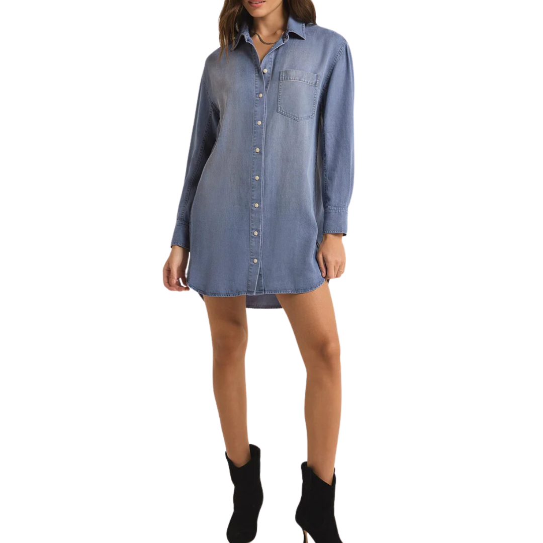 DOVER CHAMBRAY DRESS SUN BLEACHED INDIGO