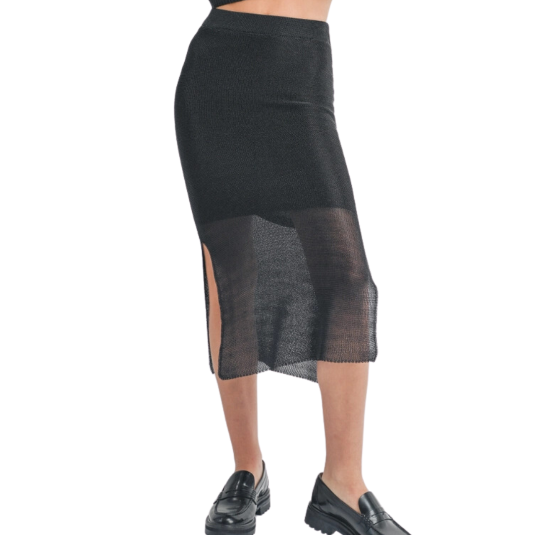 METALLIC KNITTED SKIRT BLACK