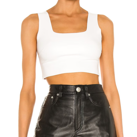 FAUX LEATHER SQUARE NECK TOP WHITE