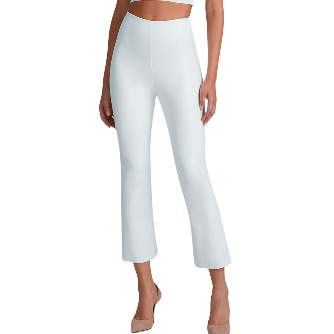 FAUX LEATHER CROPPED FLARE WHITE