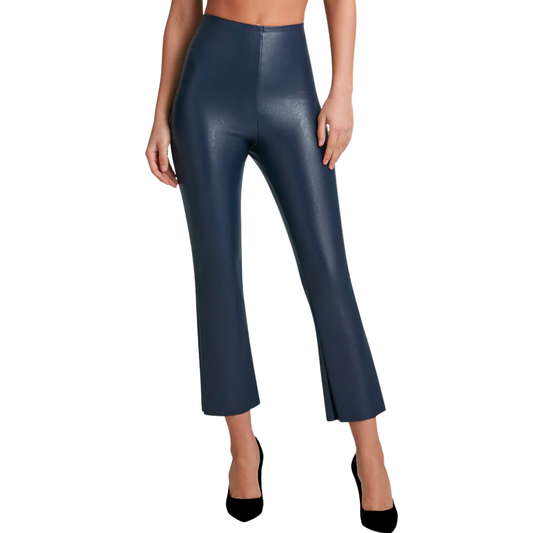 FAUX LEATHER CROPPED FLARE NAVY