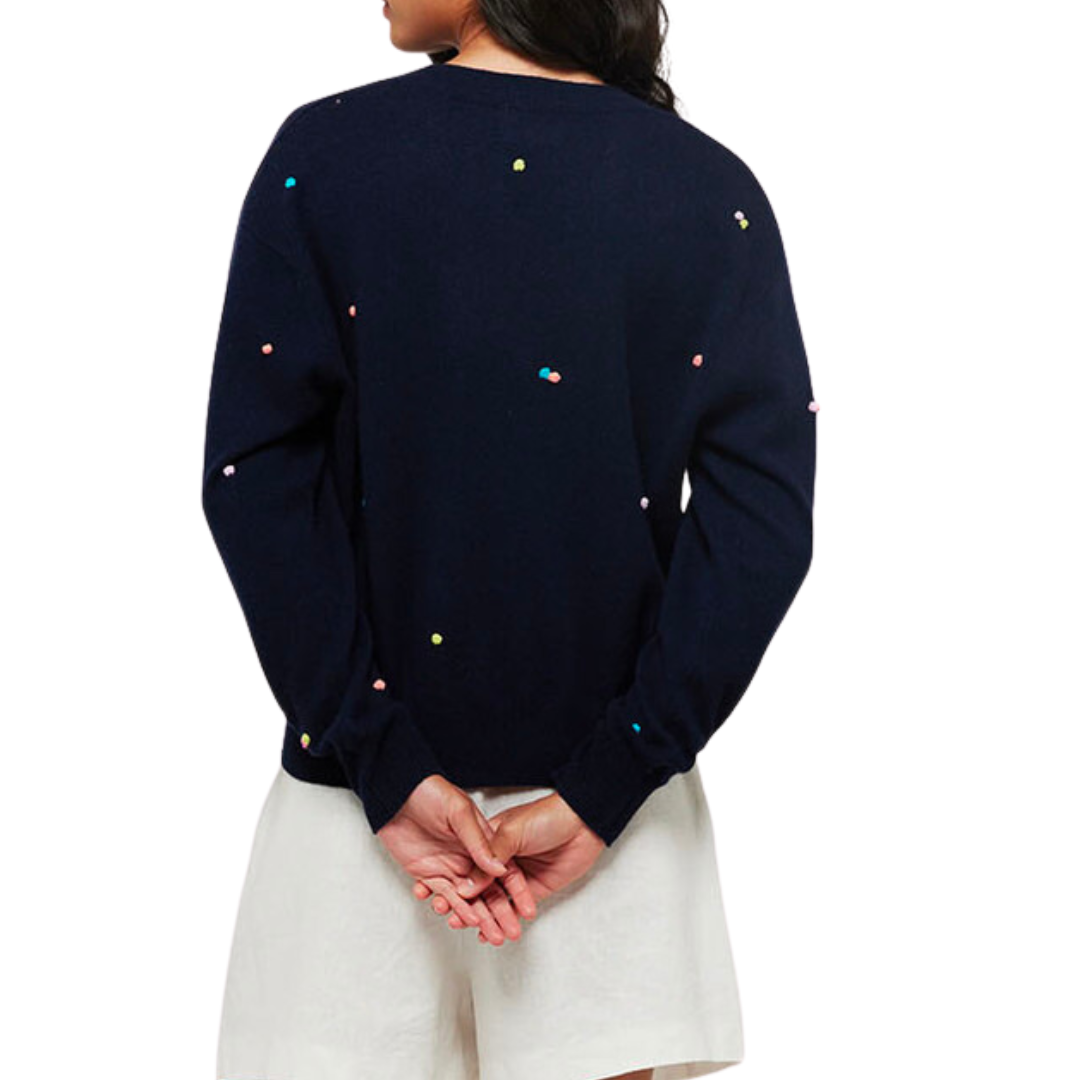 LITTLE POM MILLE VNECK SWEATER NAVY