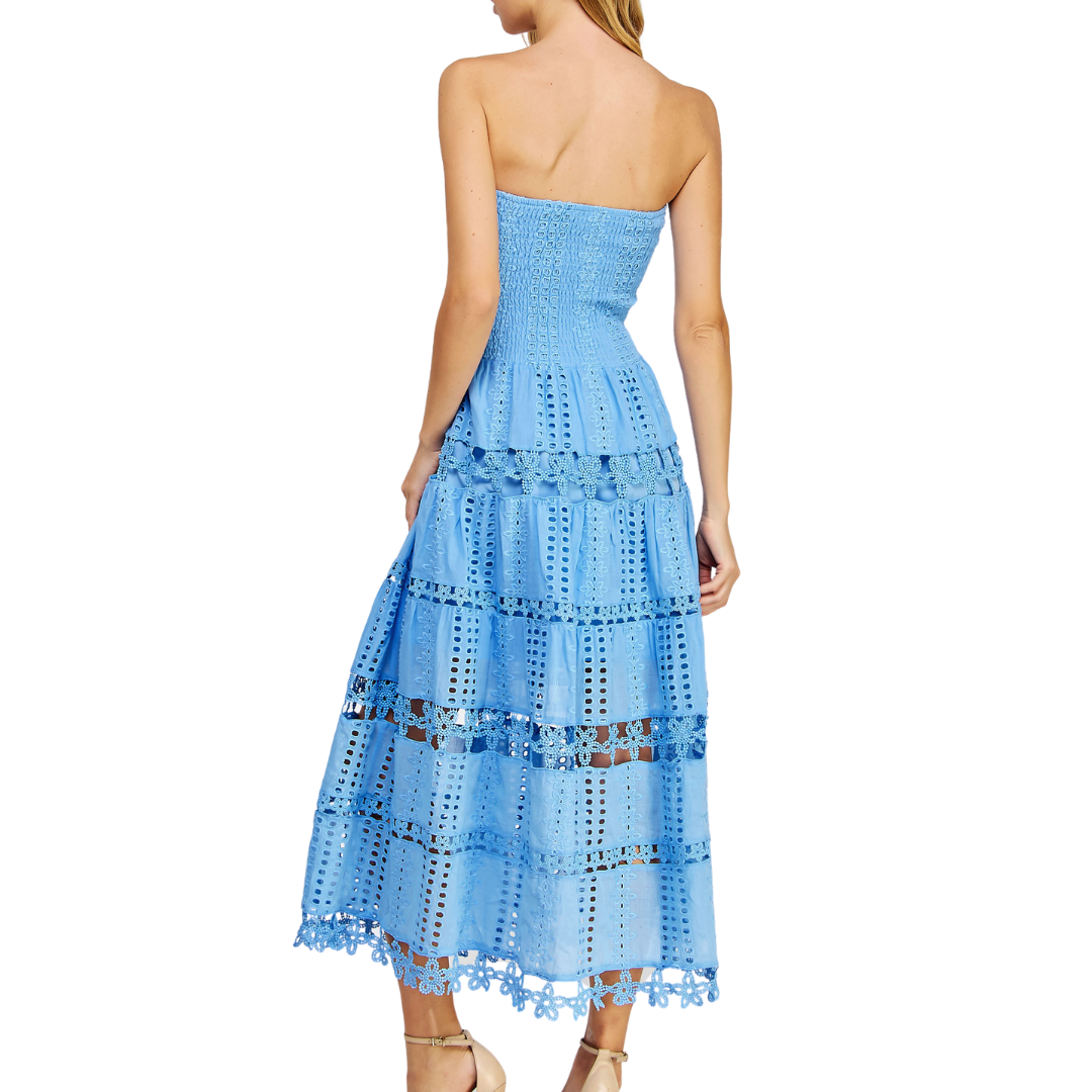 EYELET LACE TUBE DRESS CHAMBRAY