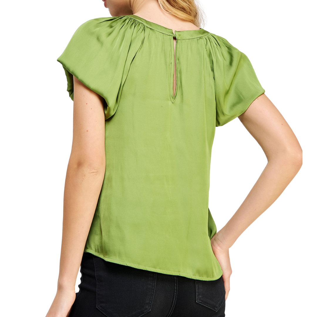 PUFF SLEEVE SATIN TOP KIWI