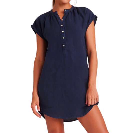 CAP SLEEVE HENLEY DRESS BRAZILIAN NAVY