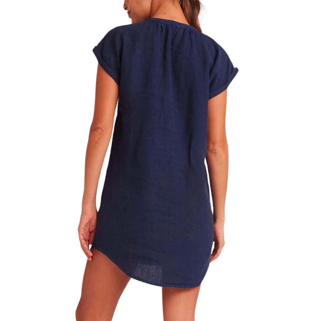 CAP SLEEVE HENLEY DRESS BRAZILIAN NAVY