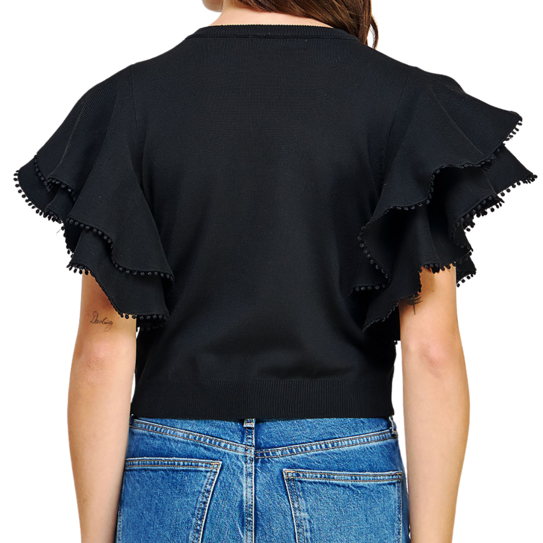 DOUBLE LAYER POM POM TOP BLACK