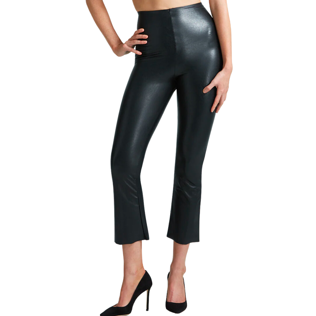 FAUX LEATHER CROPPED FLARE BLACK