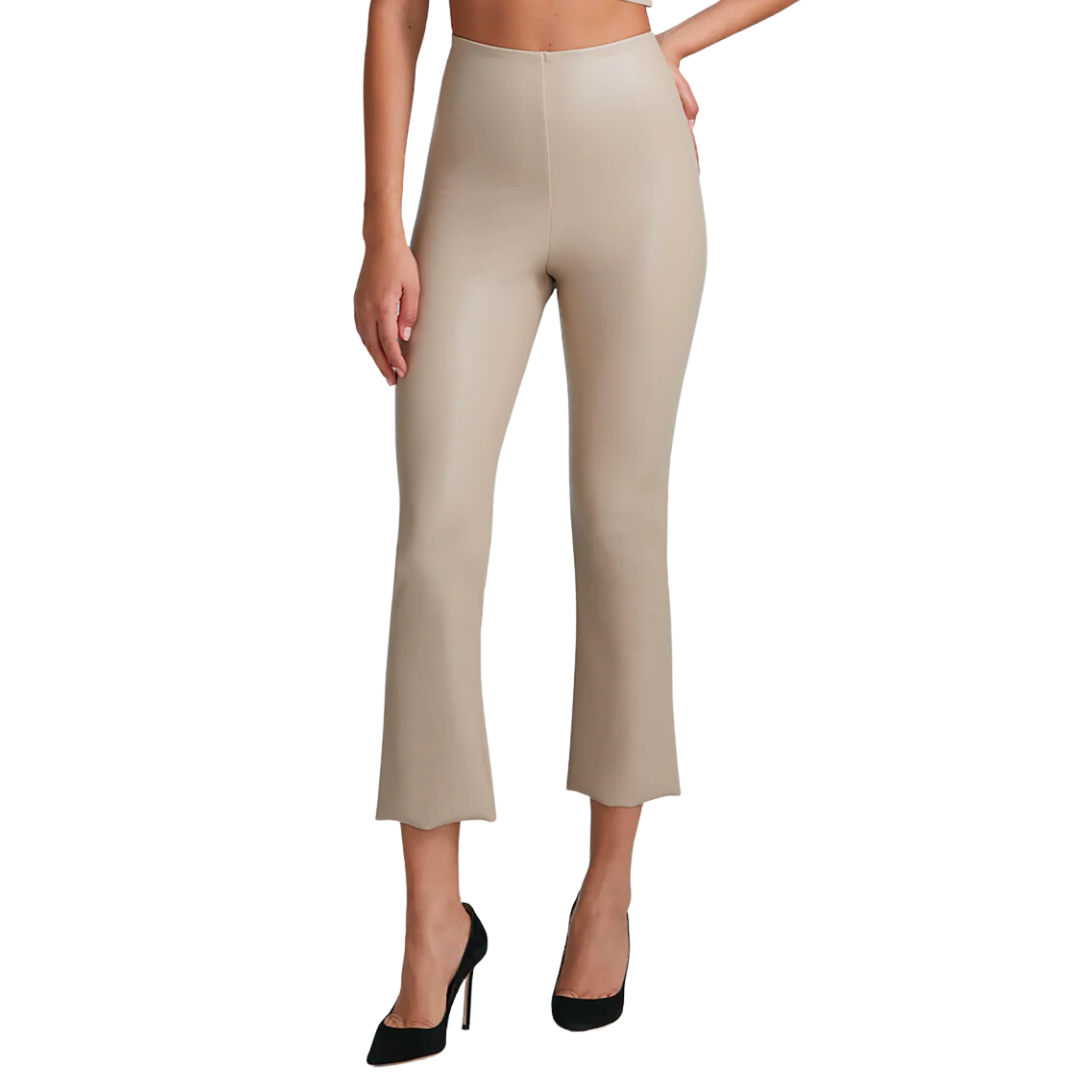 FAUX LEATHER CROPPED FLARE SAND
