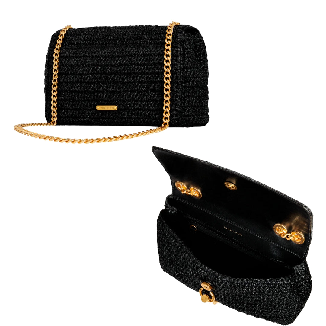 EDIE MD CROSS BODY BAG BLACK RAFFIA