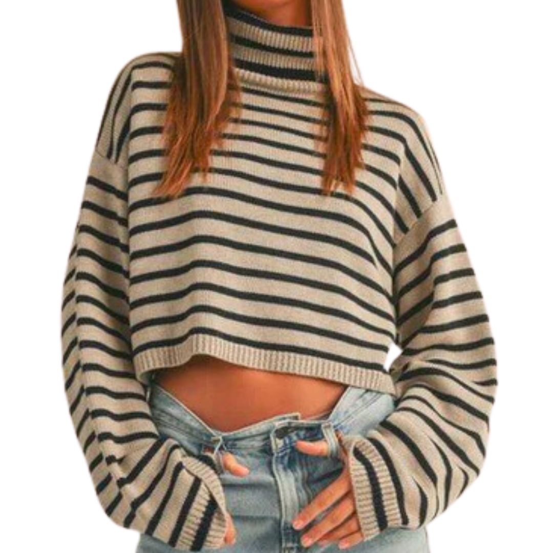 STRIPED TURTLENECK SWEATER MOCHA