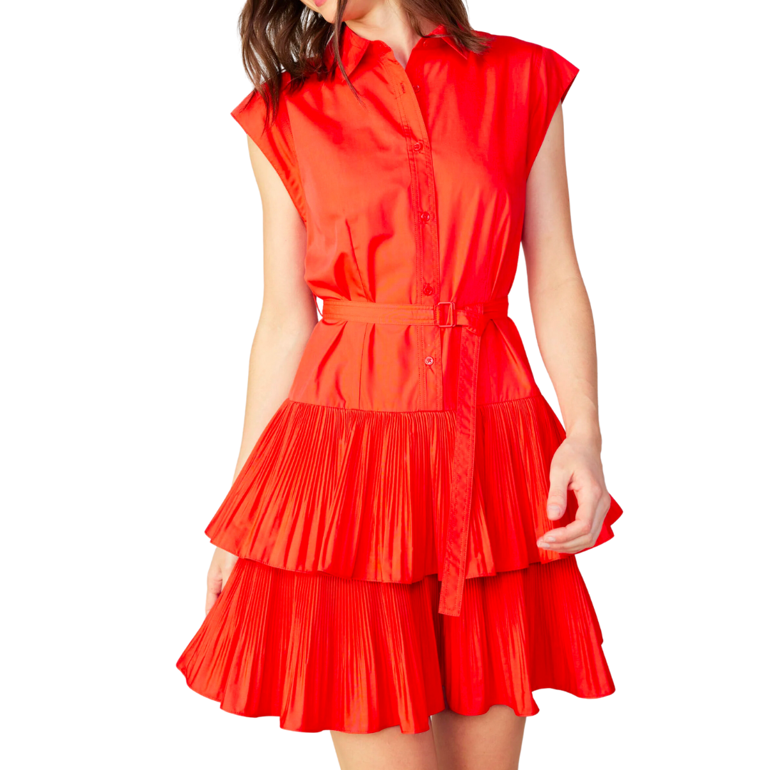 BUTTONDOWN TIERED DRESS RED